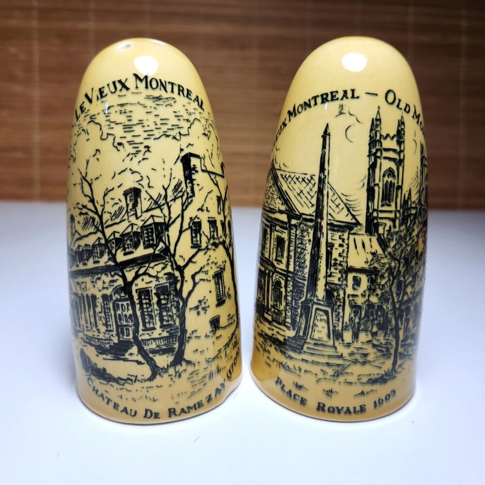 Old Montreal Salt and Pepper Shakers Ironstone Made in England Vintage Rare Retr